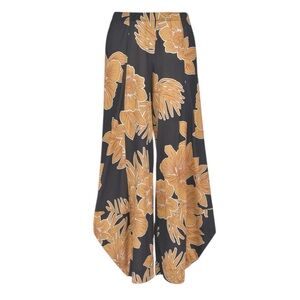 Alembika Paradise Punto Pants Gold Floral Wide Leg Cropped NWT Size 7 | US 18-20
